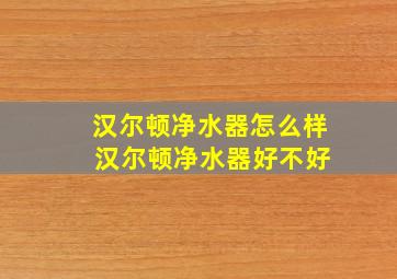 汉尔顿净水器怎么样 汉尔顿净水器好不好